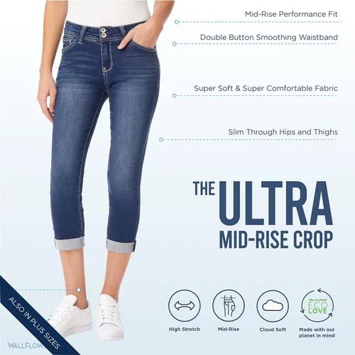 Vista 4 de WallFlower Ultra Crop Insta Soft Juniors - Jeans de tiro medio para mujer (estándar y plus)