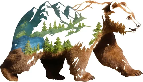 Vista 10 de Resama Arte de pared de oso de metal, animales del bosque, decoración rústica, decoración de desierto, adornos de montaña para sala de estar