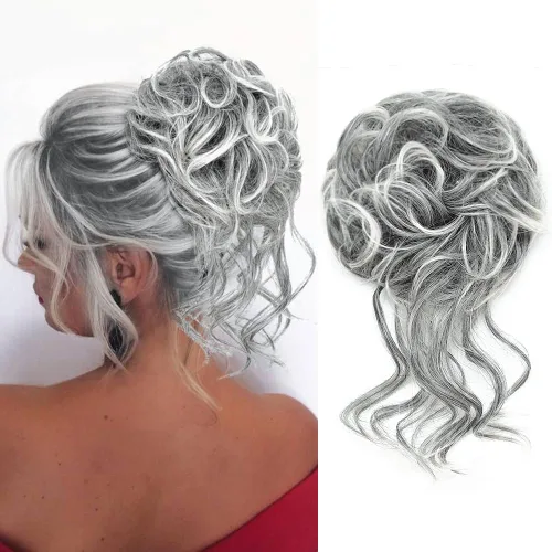 Vista 30 de KETHBE Moño desordenado, extensión de moños de pelo despeinado, banda elástica para el cabello, moño rizado para mujeres (negro)