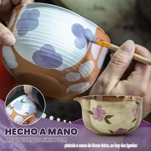 Vista 5 de Juego de batidor de matcha, juego de 7 piezas de matcha con cuenco de matcha pintado a mano Púrpura