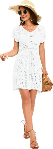 Vista 7 de Jhsnjnr Vestidos de playa de ganchillo para mujer, con lazo en la cintura, traje de baño