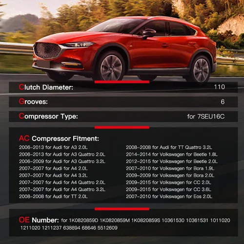 Vista 2 de cciyu Bomba de compresor de CA para VW J-etta para GTI CC para Passat 1.8L 2.0L 2006-2015 reemplaza al compresor de CA para automóvil
