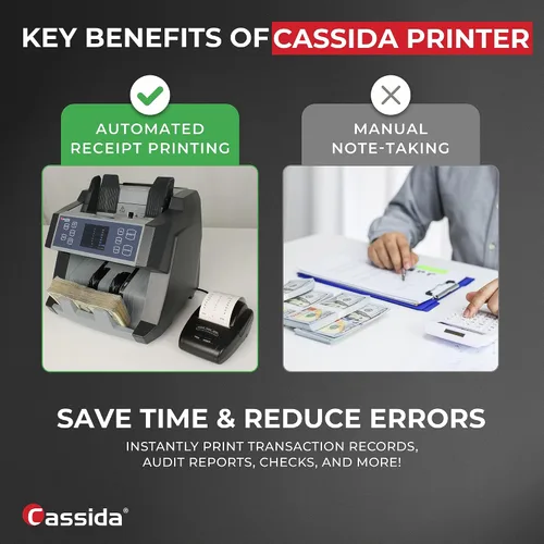 Vista 3 de Cassida Impresora térmica universal para manejo de efectivo. Compatible con la mayoría de contadores de billetes (KP-1), color negro