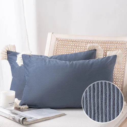 Vista 12 de Phantoscope Paquete de 2 fundas de almohada de pana suave para Halloween y otoño, decorativas de terciopelo a rayas con borlas de algodón, fundas