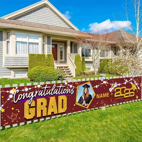 Vista 21 de Decoraciones personalizadas para fiestas de graduación 2026 – Cartel de felicitación de graduación grande – Cartel de fondo de graduación