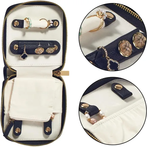 Vista 4 de FEMIECHO Estuche organizador de joyas de viaje, para collares, aretes, anillos, pulseras, artículos esenciales de viaje, bolsas de viaje portátiles