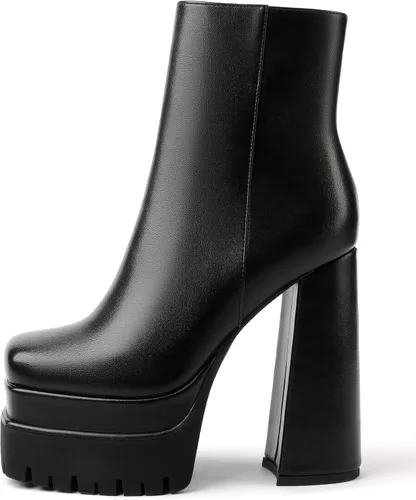 Vista 2 de Eldof Botas de plataforma para mujer con tacón alto grueso, botas con cremallera lateral