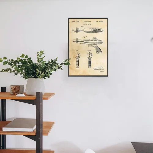 Vista 7 de Póster retro de juguete con pistola láser de Estados Unidos, arte de pared, arte de pared de ciencia ficción futurista, impresión de pistola