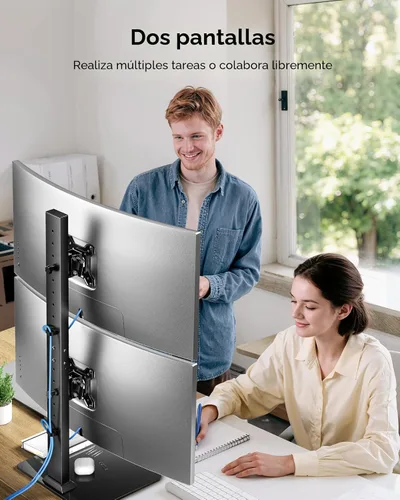 Vista 7 de HUANUO Soporte de monitor doble para 13 a 34 pulgadas, carga máxima de 44 libras, soporte vertical para monitor, elevador de monitor independiente