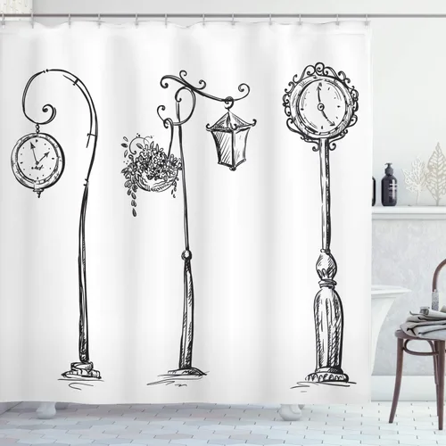 Vista 19 de Ambesonne Cortina de ducha con diseño de ciervo, silueta de animales del bosque brumoso en la naturaleza, diseño de dibujos animados, decoración