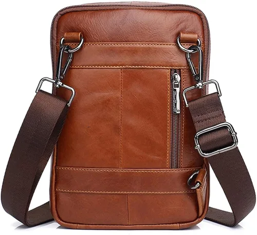 Vista 2 de Bolso de hombro pequeño de cuero para hombres y mujeres para viajes al aire libre negocios