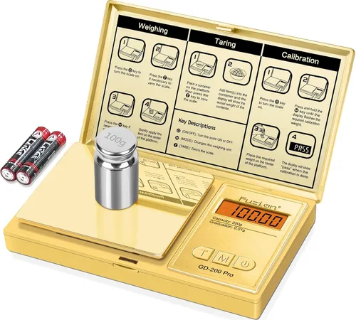 Vista 7 de Báscula digital de bolsillo de Fuzion, precisión de 0.01 gramos, báscula mini de 200g, báscula pequeña para alimentos, joyería, hierbas, especias