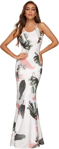 Vista 2 de SheIn - Vestido sexy largo hasta el tobillo con diseño a rayas, para mujer, vestido de fiesta de verano con tirantes delgados y espalda descubierta