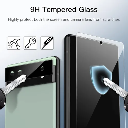 Vista 5 de JETech Protector de pantalla para Google Pixel 6a de 6.1 pulgadas con protector de lente de cámara, herramienta de fácil instalación, compatible