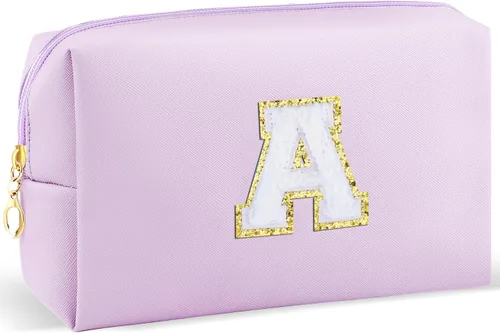 Vista 46 de URSKYTOUS Regalos para niñas, bolsa de maquillaje con inicial, bolsa de cosméticos personalizada con cremallera, bonita bolsa de aseo de viaje, Azul