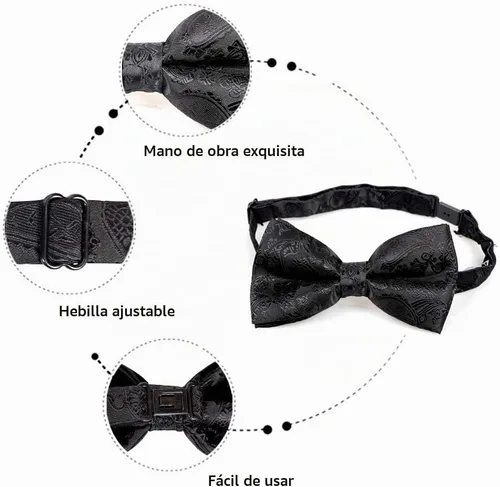 Vista 2 de Alizeal Pajarita de cachemira para hombre, cuadrado de bolsillo, juego de gemelos #Negro-1