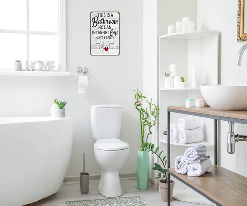 Vista 6 de Crazysign Letrero Gracioso y Sarcástico para Decoración de Baño, Letrero de Inodoro con Texto «This Is A Bathroom Not An Internet Cafe Quotes», Arte