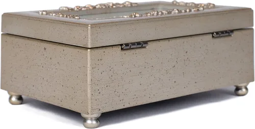 Vista 4 de Cottage Garden Caja de música pequeña con diseño de rosa en relieve en tono plateado con texto en relieve de sobrina Sweet Smile Bring Joy Plays You
