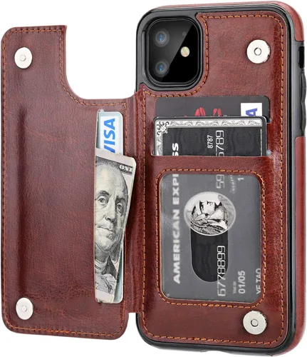 Vista 16 de OT ONETOP - Funda tipo cartera para iPhone 11 con tarjetero y ranuras para tarjetas, doble cierre magnético y funda duradera a prueba de golpes