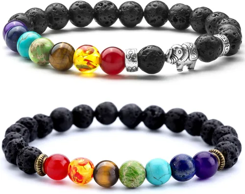 Vista 8 de Men Women 8mm Lava Rock 7 Chakra Beads Chakra Bracelet Braided Rope Natural Stone Yoga Bracelet Bangle