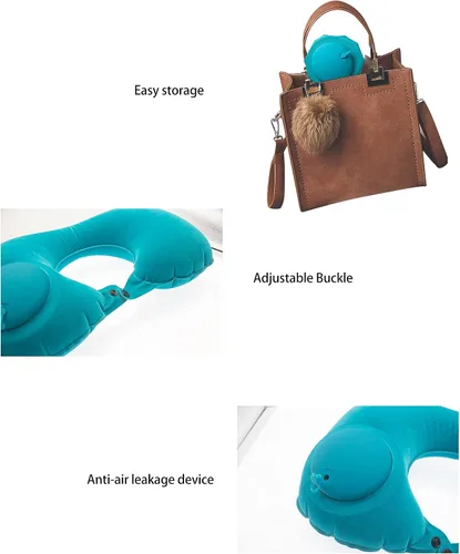 Vista 3 de Almohada inflable de viaje manual presurizada almohada inflable automática en forma de U azul claro transpirable cómoda almohada núcleo cervical