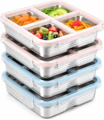 Vista 13 de LCHLZZ 4 compartimentos contenedores de aperitivos, paquete de 20 contenedores reutilizables para preparación de comida, lonchera sin BPA Paquete