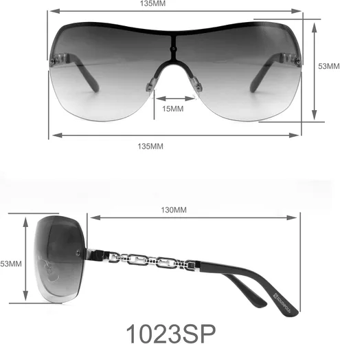 Vista 5 de Southpole Women's Metal Uv Protective Chain Link Temple Rectangular Shield Sunglass