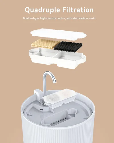 Vista 3 de Fuente de agua de cerámica para gatos, fuentes para gatos de 2.2 L/74 onzas para beber en interiores, fuente de agua para mascotas con bomba ultra
