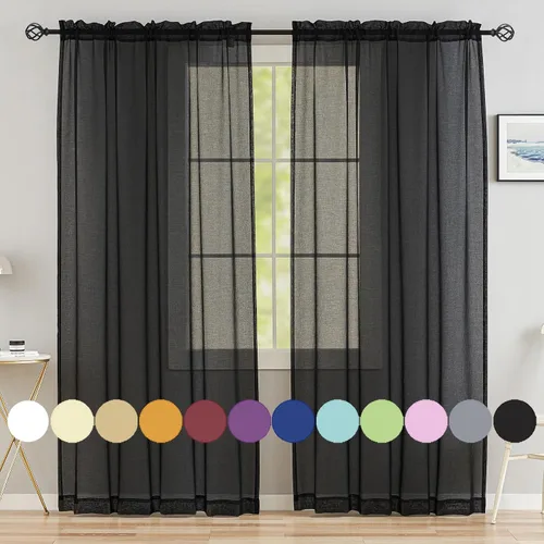 Vista 17 de MYSTIC-HOME Juego de cortinas de niveles transparentes blancas para cocina de 24 pulgadas de largo, tratamiento de cortinas para ventanas pequeñas