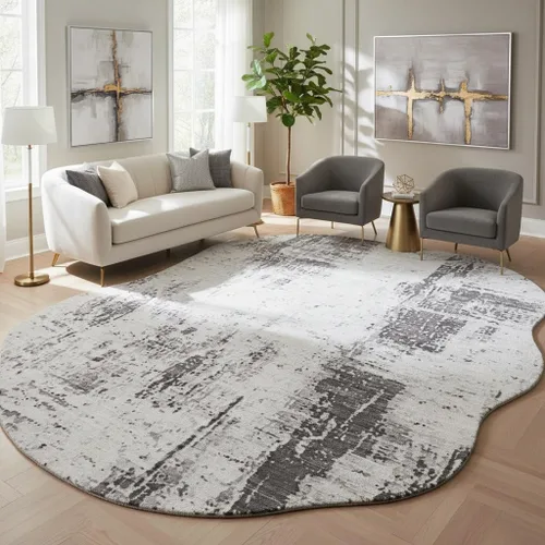 Vista 16 de Alfombra moderna con forma abstracta beige para sala de estar, dormitorio, comedor, contemporánea, lavable, de 2 x 3 pulgadas, decoración