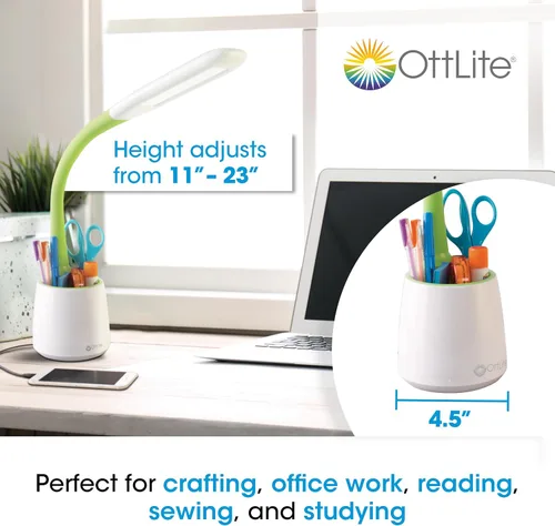 Vista 5 de OttLite Organiza la lámpara de escritorio LED con puerto de carga USB, ajustable, luz de escritorio con almacenamiento, multicolor