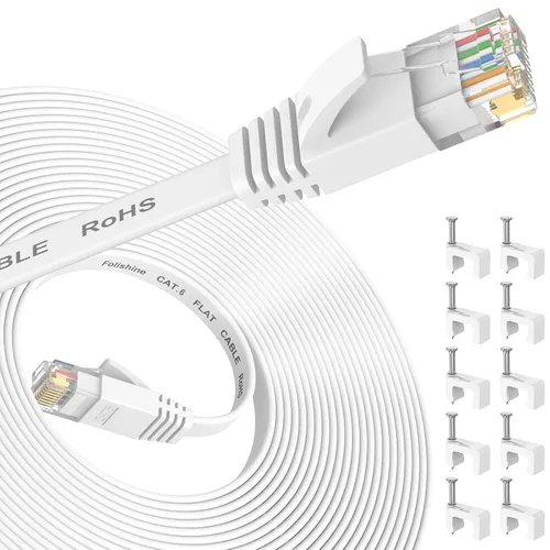 Vista 11 de Folishine Cable Ethernet Cat 6e de 10 pies, cable de red plano con conector RJ45 sin enganches para divisor Ethernet, PS4, Xbox, cable LAN de alta