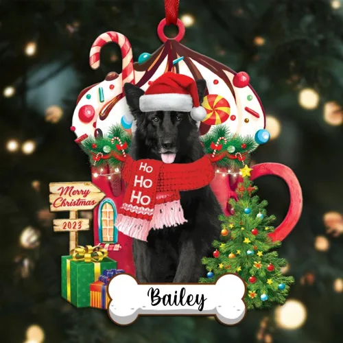 Vista 73 de Akita1 - Adorno personalizado para perro, adorno de perro con nombre personalizado, plano impreso en 2D, acrílico colgante, Papá Noel y perro