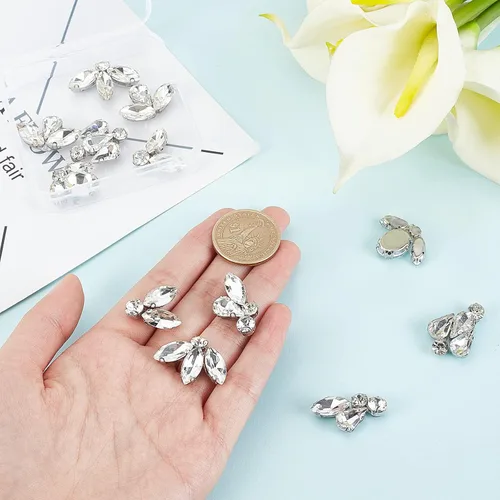 Vista 3 de FINGERINSPIRE 12 diamantes de imitación de cristal en forma de hoja - 6 estilos de apliques de cristal brillante con fijación en caliente, hojas 12