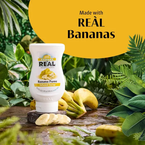 Vista 4 de Banana Reàl, jarabe con infusión de puré de plátano, botella exprimible de 16.9 onzas líquidas (paquete de 1)