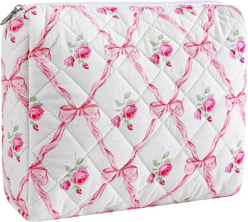 Vista 16 de Bolsa de maquillaje de viaje para mujeres y niñas, bolsa de maquillaje con cremallera, flores florales, organizador de maquillaje, bolsa de tela