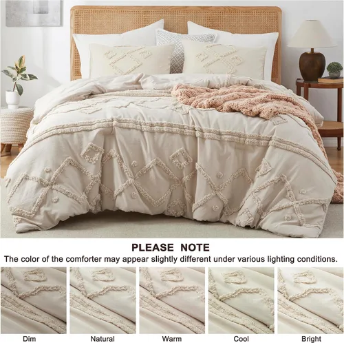 Vista 56 de Oli Anderson Juego de Edredón Beige Queen Acolchado Juego de Ropa de Cama Queen 3 Piezas, Edredón Boho Shabby Chic con 2 Fundas de Almohada