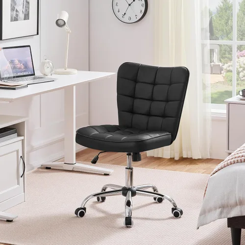 Vista 8 de Yaheetech Silla de Escritorio de Oficina Moderna Acolchada sin Brazos de Computadora Tapizada en Cuero Sintético con Altura de Asiento Ajustable