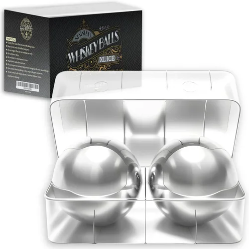 Vista 9 de G&J's Finest Premium - Juego de 4 bolas de acero inoxidable para whisky, 2 bolas extragrandes y 2 de gran tamaño con bolsas para congelador y pinzas