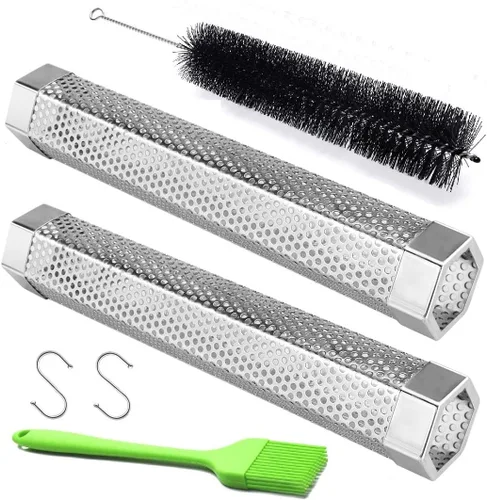 Vista 8 de Tubo ahumador de pellets, 1 paquete de 12 pulgadas Tubo ahumador con cepillo, acero inoxidable premium, 5 horas de humo intenso Tubo ahumador
