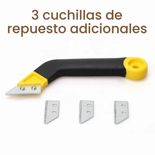 Vista 4 de Coitak Herramienta de extracción de lechada para baldosas con 3 cuchillas adicionales, color amarillo 3 piezas de repuesto de cuchillas