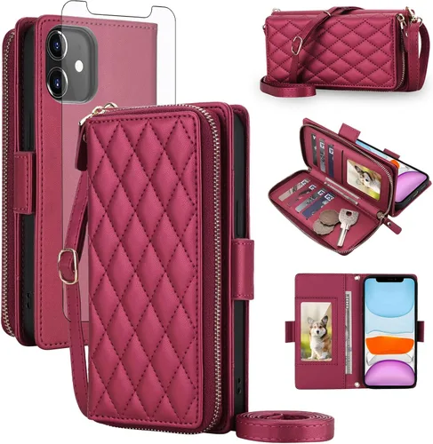 Vista 78 de Asuwish Funda compatible con iPhone 6/6s/7/8/SE 2020 2022 con cremallera y bloqueo RFID, protector de pantalla, correa cruzada i6 i7 i8 7s 8s SE2020