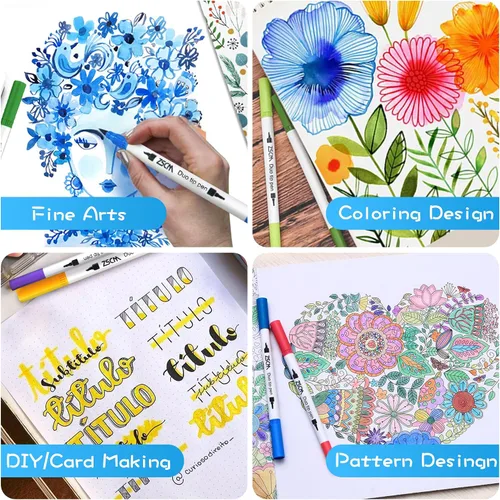 Vista 5 de ZSCM - Juego de 100 rotuladores de punta doble para artista, bolígrafos de colores con punta fina y punta de pincel, para adultos, libros