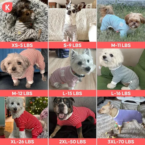 Vista 4 de KYEESE Pijama a rayas para perros pequeños, mameluco elástico para uso 01# Rayas verdes