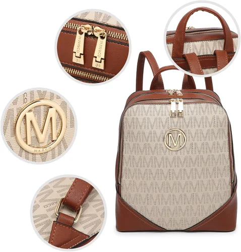 Vista 4 de MKP - Mochila mediana con doble cremallera para mujer de piel sintética para niñas y damas bolsa de hombro de viaje 2 unidades Beige Mochilas tipo
