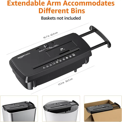 Vista 2 de Amazon Basics Trituradora de papel cortado en tiras de 8 hojas, CD y tarjetas de crédito con apagado automático, diseño compacto, portátil, sin