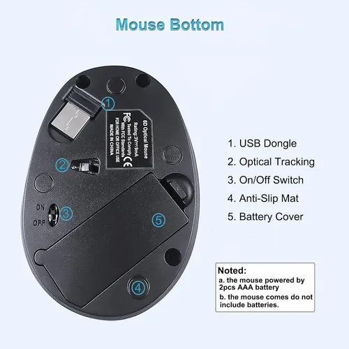 Vista 15 de SUNGI Ratón inalámbrico ergonómico, ratón vertical de 2.4 GHz con DPI ajustable para mano derecha del túnel carpiano, negro