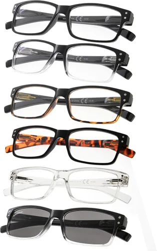 Vista 10 de Gafas de lectura, paquete de 5 bisagras de resorte para mujeres y hombres, incluye 3 negras 2 tortugas +0.00