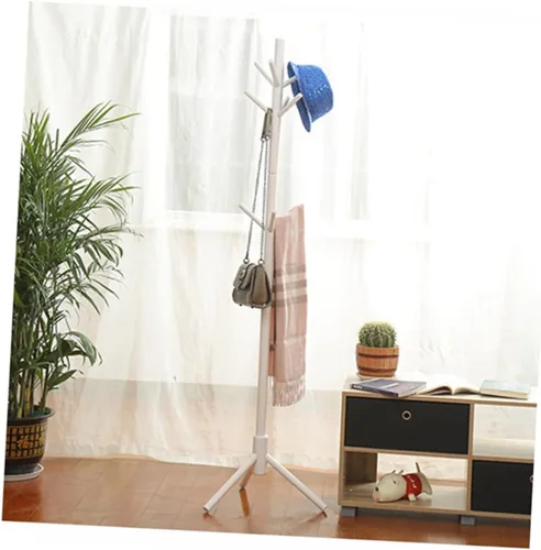 Vista 6 de IMIKEYA Perchero de madera con 6 ganchos, perchero montado en la ropa, perchero de madera, perchero montado en la pared, color blanco