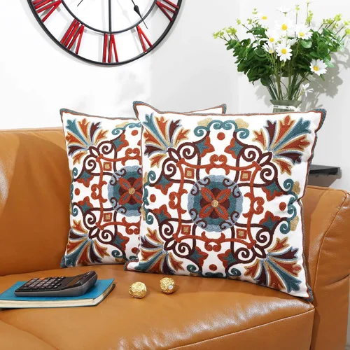 Vista 2 de Juego de 2 fundas de almohada decorativas para sofá de 18 x 18 pulgadas, con patrón bordado para sala de estar, sofá, cama, silla
